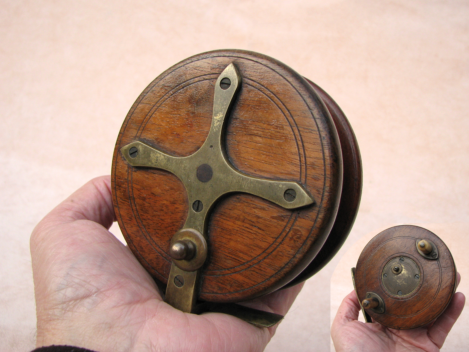 Early 20th century Slaters latch 4 inch centrepin starback reel